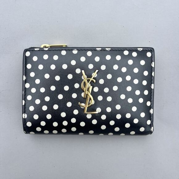 Saint Laurent YSL-Plaque Polka-Dot Print Leather Compact Card Holder Wallet - Picture 3 of 13